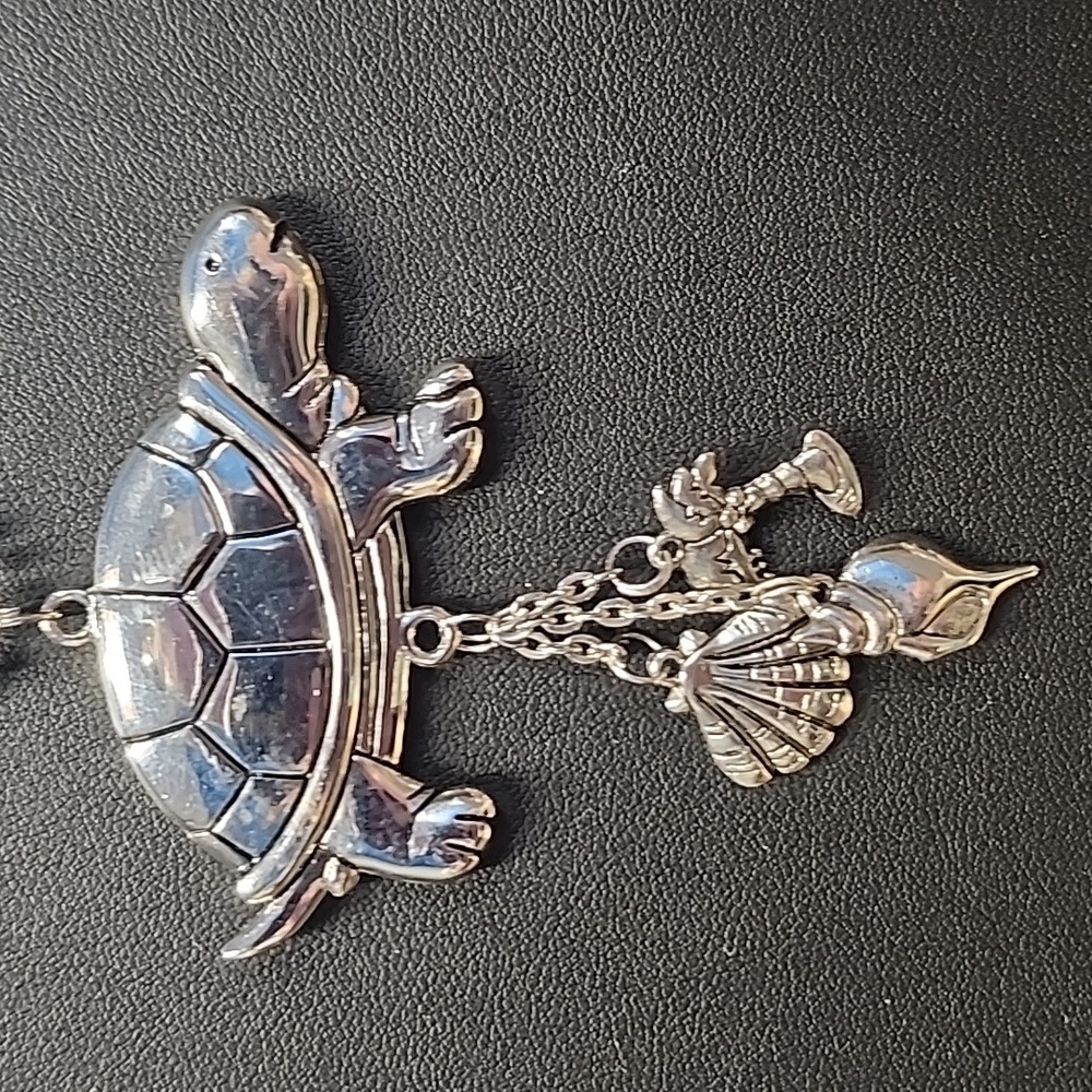Vintage Turtle Car Charm Sea Life Dangle Pendant Silver